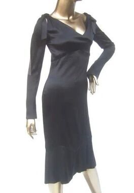 NEW NWT CHANEL VTG 90’s Silk Charmeuse Flared black Dress 42 M $2555